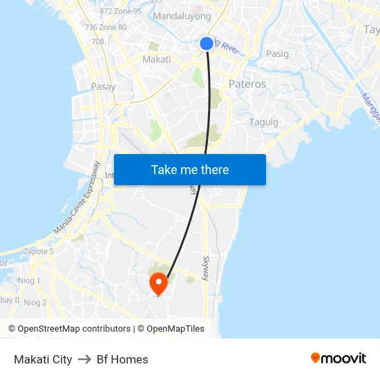 Makati City to Bf Homes map