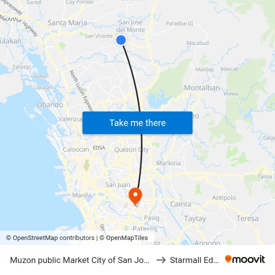 Muzon public Market City of San Jose del Monte Manila to Starmall Edsa-Shaw map
