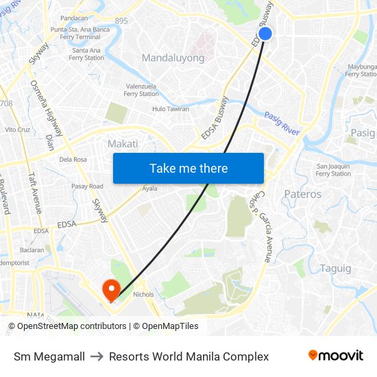 Sm Megamall to Resorts World Manila Complex map