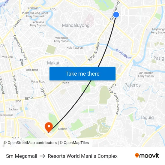 Sm Megamall to Resorts World Manila Complex map