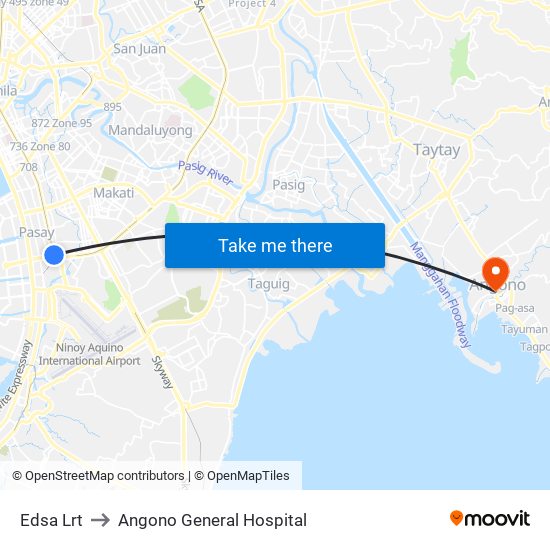 Edsa Lrt to Angono General Hospital map