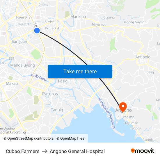 Cubao Farmers to Angono General Hospital map