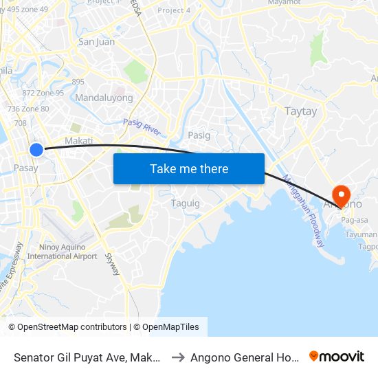 Senator Gil Puyat Ave, Makati City to Angono General Hospital map