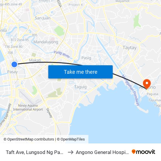 Taft Ave, Lungsod Ng Pasay to Angono General Hospital map