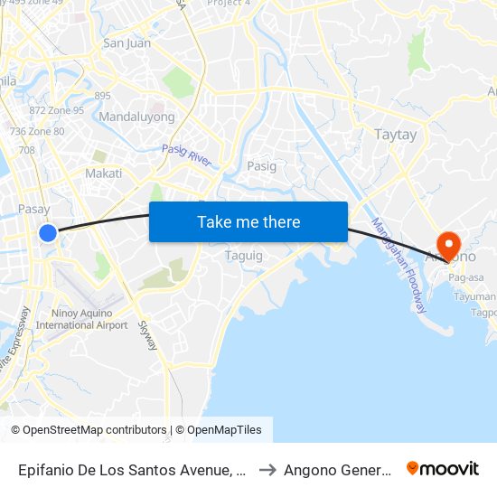 Epifanio De Los Santos Avenue, Lungsod Ng Pasay to Angono General Hospital map