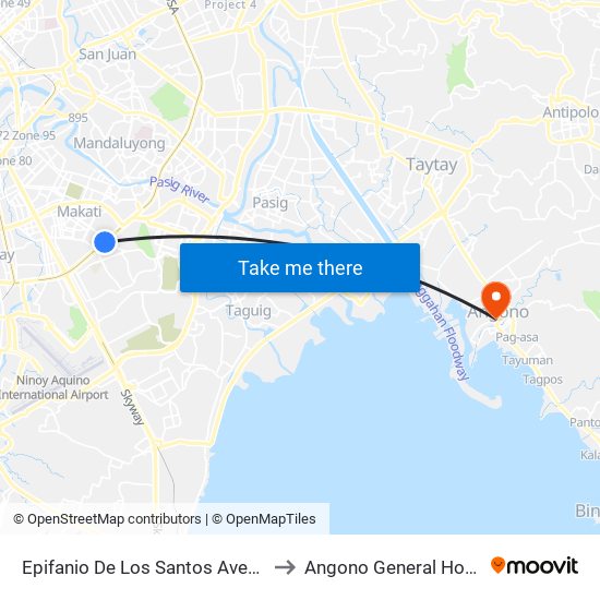 Epifanio De Los Santos Avenue, 10 to Angono General Hospital map