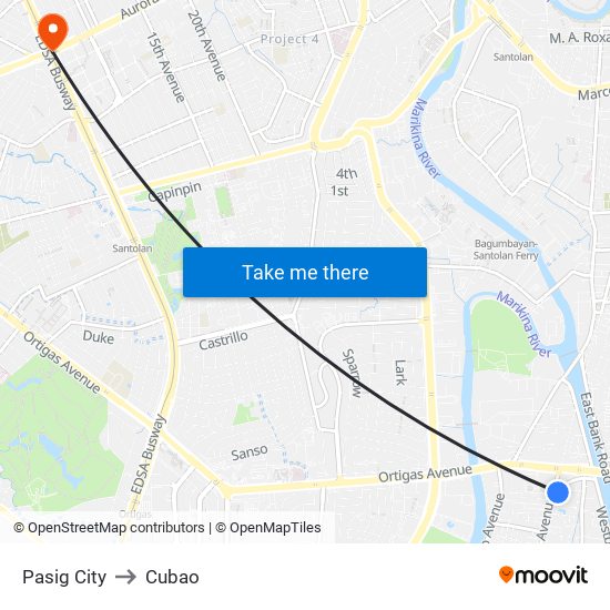 Pasig City to Cubao map