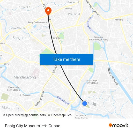 Pasig City Museum to Cubao map