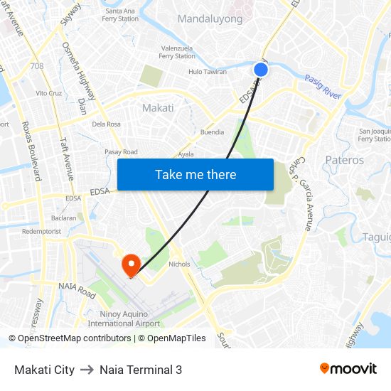 Makati City to Naia Terminal 3 map