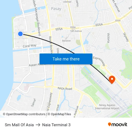 Sm Mall Of Asia to Naia Terminal 3 map