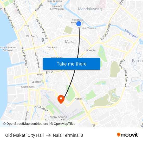 Old Makati City Hall to Naia Terminal 3 map