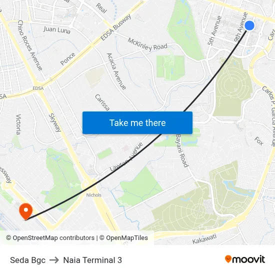 Seda Bonifacio Global City to Naia Terminal 3 map
