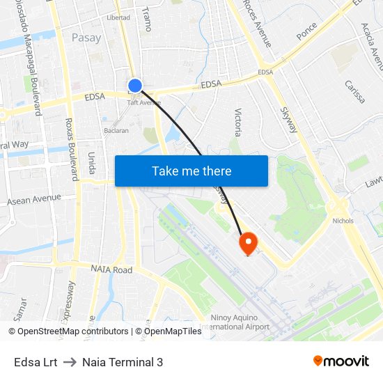 Edsa Lrt to Naia Terminal 3 map