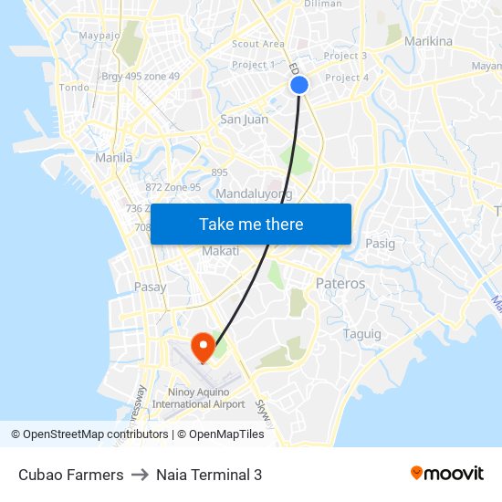 Cubao Farmers to Naia Terminal 3 map