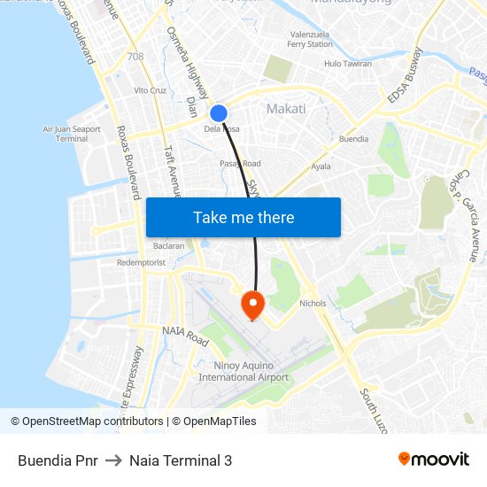 Buendia Pnr to Naia Terminal 3 map