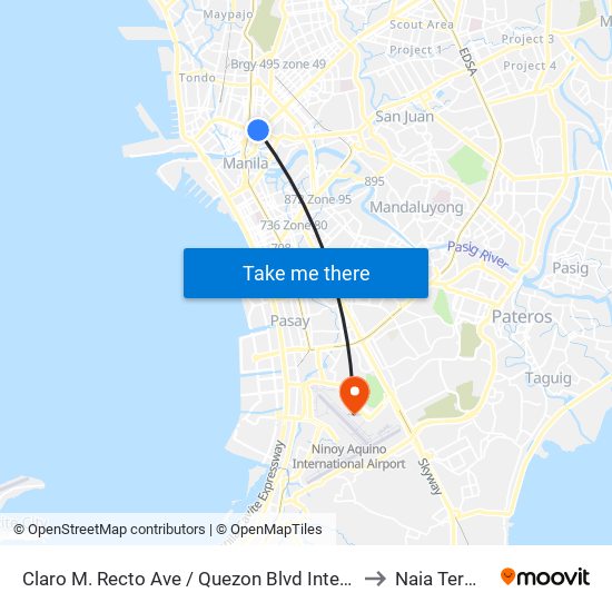 Claro M. Recto Ave / Quezon Blvd Intersection, Manila to Naia Terminal 3 map