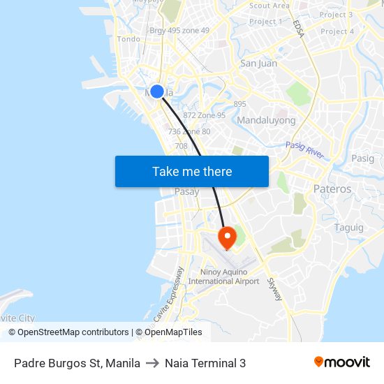 Padre Burgos St, Manila to Naia Terminal 3 map