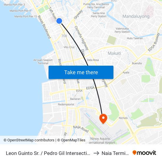 Leon Guinto Sr. / Pedro Gil Intersection, Manila to Naia Terminal 3 map