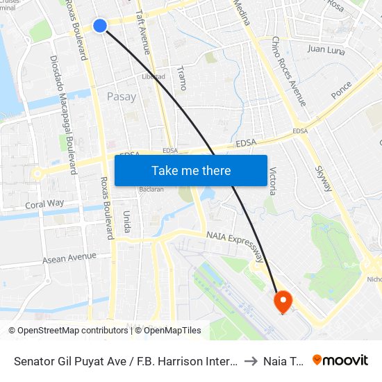 Senator Gil Puyat Ave / F.B. Harrison Intersection East Bound, Lungsod Ng Pasay to Naia Terminal 3 map