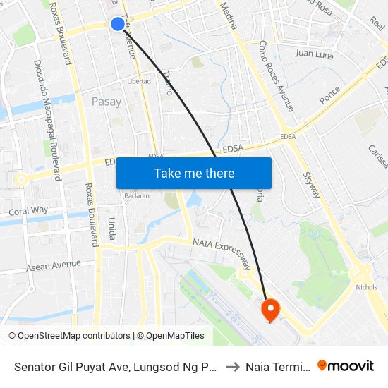 Senator Gil Puyat Ave, Lungsod Ng Pasay, Manila to Naia Terminal 3 map