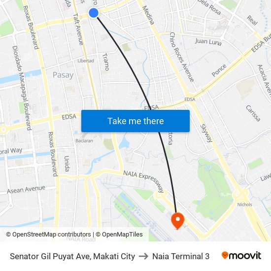 Senator Gil Puyat Ave, Makati City to Naia Terminal 3 map