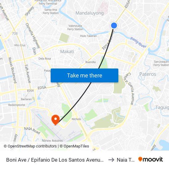 Boni Ave / Epifanio De Los Santos Avenue Intersection, Mandaluyong City, Manila to Naia Terminal 3 map