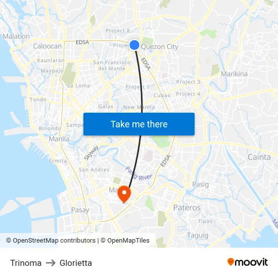 Trinoma to Glorietta map
