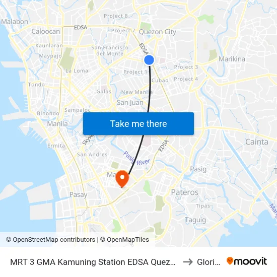 MRT 3 GMA Kamuning Station EDSA Quezon City Manila to Glorietta map