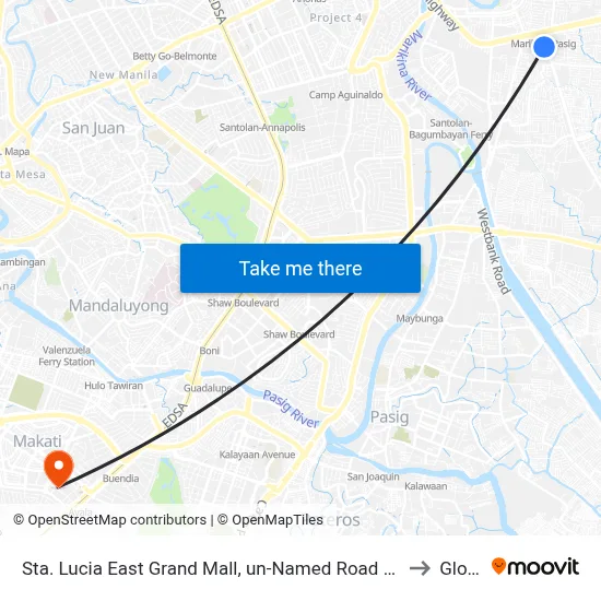 Sta. Lucia East Grand Mall, un-Named Road Near Felix Road, Cainta, Manila to Glorietta map