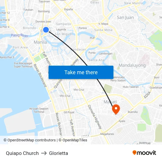 Quiapo Church to Glorietta map