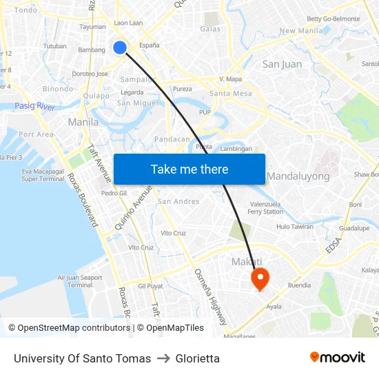 University Of Santo Tomas to Glorietta map