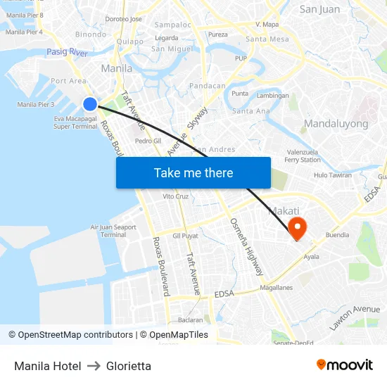 Manila Hotel to Glorietta map