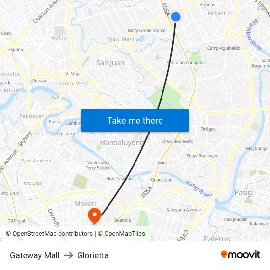 Gateway Mall to Glorietta map