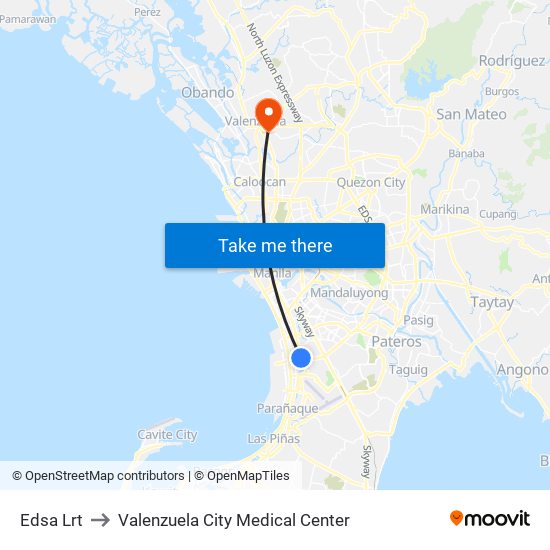 Edsa Lrt to Valenzuela City Medical Center map