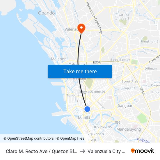 Claro M. Recto Ave / Quezon Blvd Intersection, Manila to Valenzuela City Medical Center map