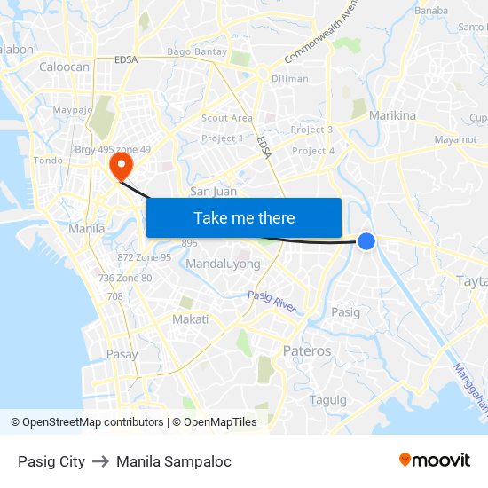 Pasig City to Manila Sampaloc map