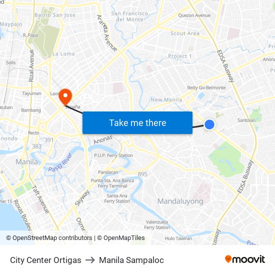 City Center Ortigas to Manila Sampaloc map