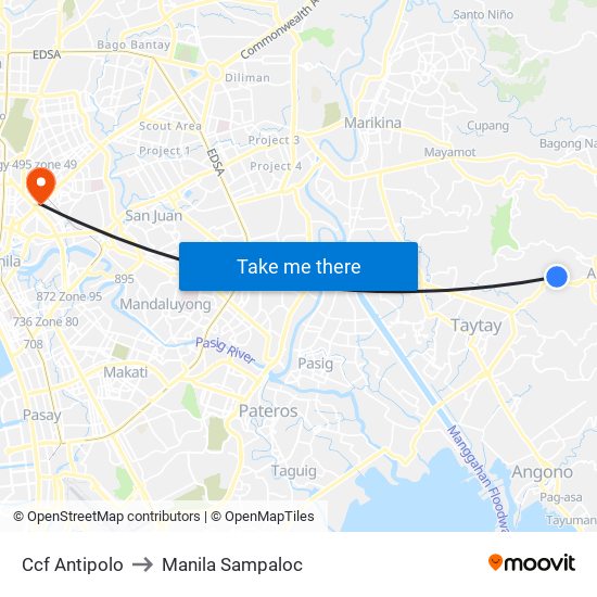 Ccf Antipolo to Manila Sampaloc map