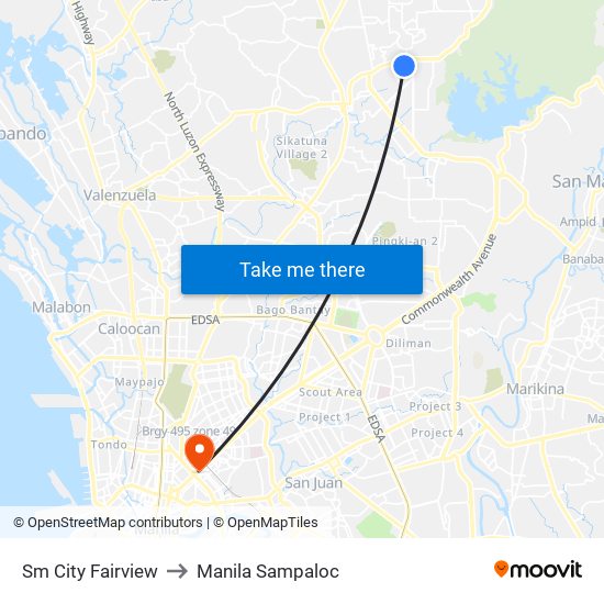 Sm City Fairview to Manila Sampaloc map