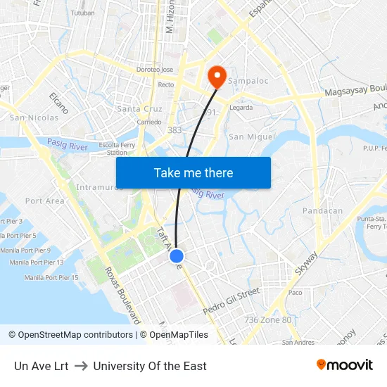 Un Ave Lrt to University Of the East map