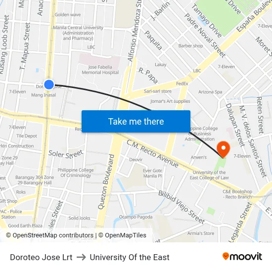 Doroteo Jose Lrt to University Of the East map