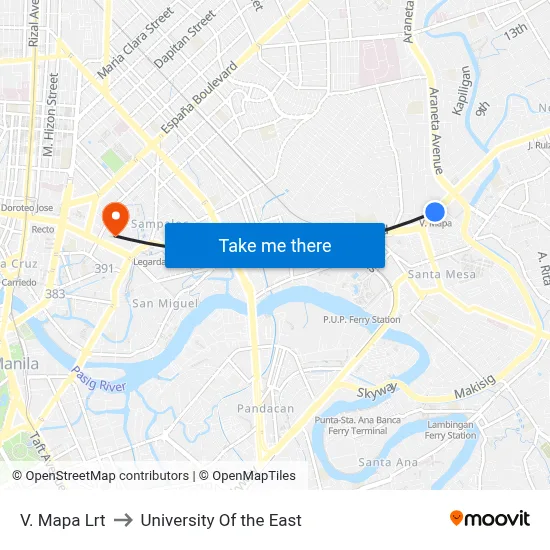 V. Mapa Lrt to University Of the East map