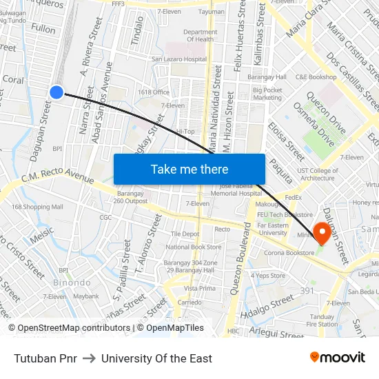 Tutuban Pnr to University Of the East map