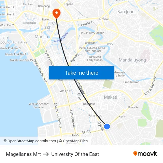Magellanes Mrt to University Of the East map