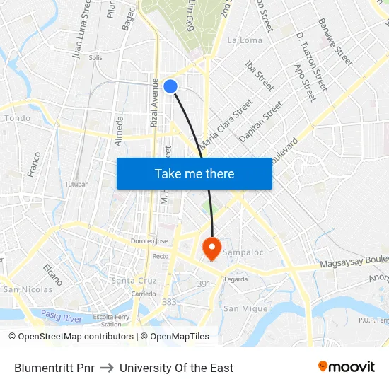 Blumentritt Pnr to University Of the East map