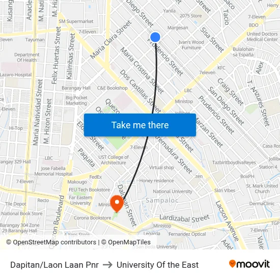 Dapitan/Laon Laan Pnr to University Of the East map