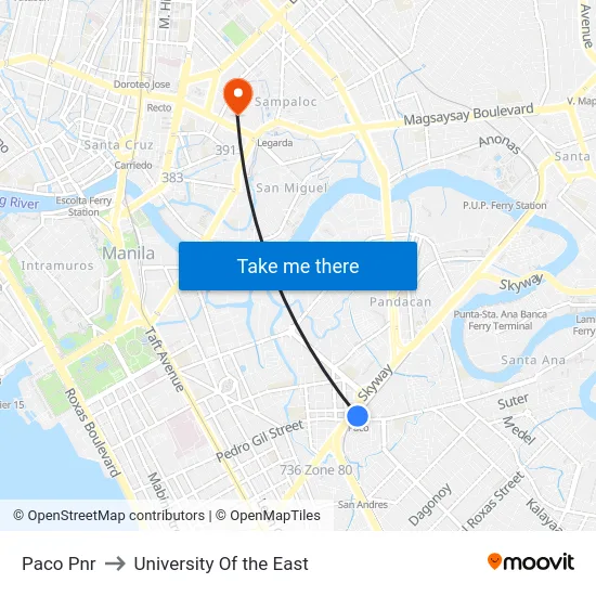 Paco Pnr to University Of the East map