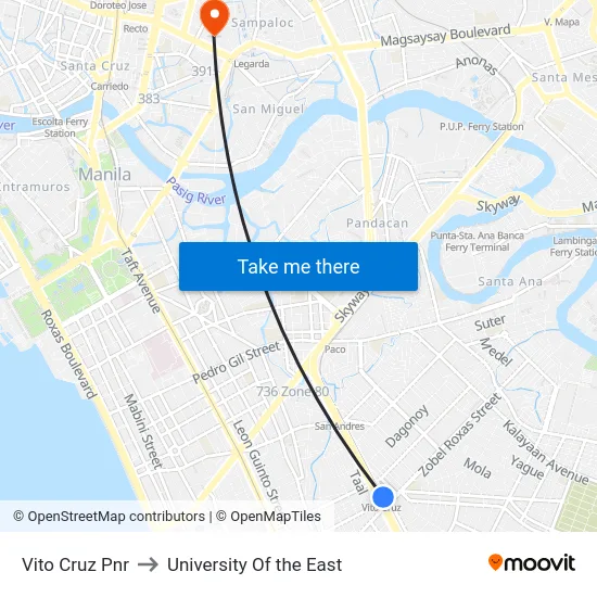 Vito Cruz Pnr to University Of the East map