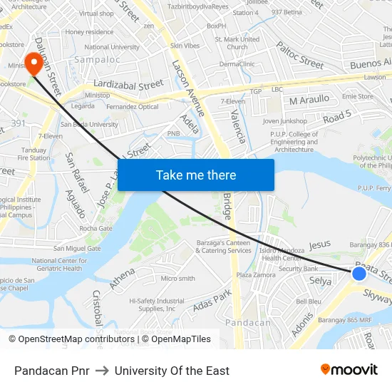 Pandacan Pnr to University Of the East map