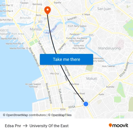 Edsa Pnr to University Of the East map